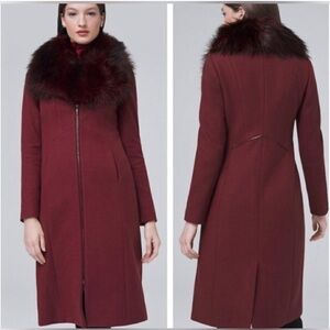 WHITE HOUSE BLACK MARKET Burgundy Coat w/ zipper and removable fur collar NWOT